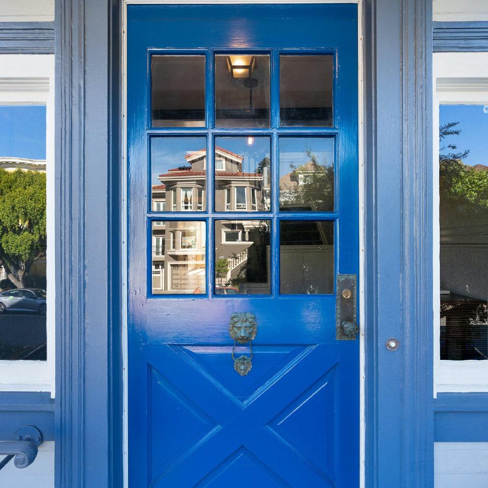 Blue-door View of a bright blue front door