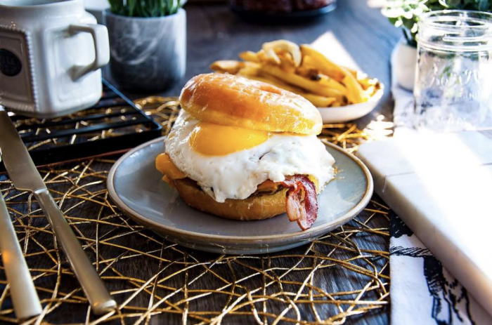 View of a breakfast sandwich