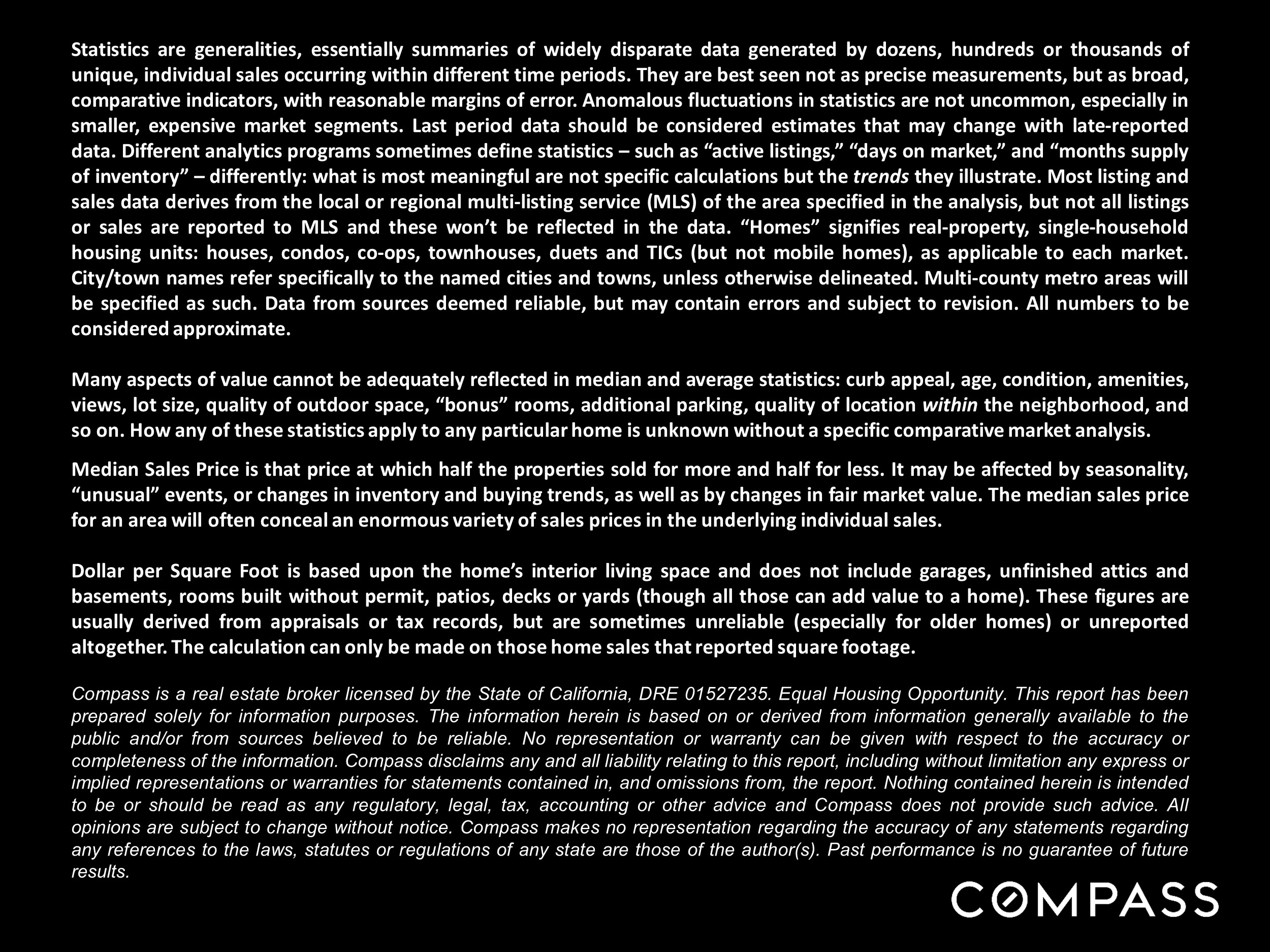 Compass disclosure statement regarding stats