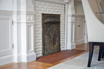 Close-up of the dining room fireplace