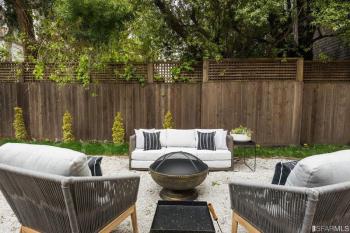 Modern outdoor furniture is featured in the yard of 2832 Union Street 