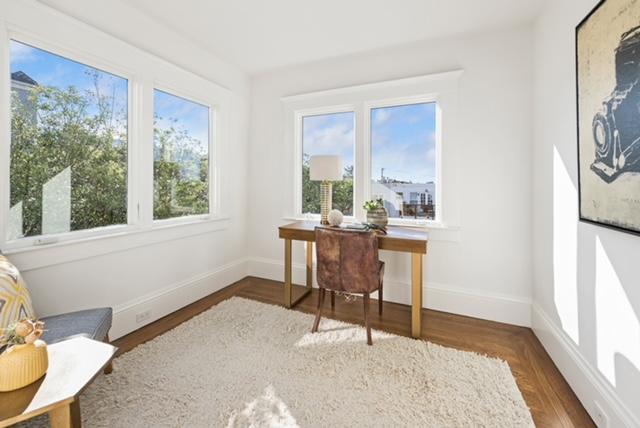Work area with large windows and abundant natural light