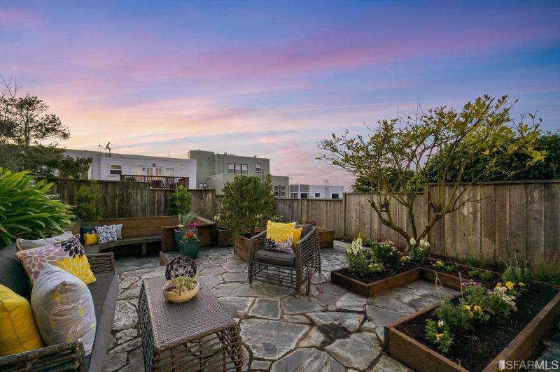 Stone patio with outdoor seating