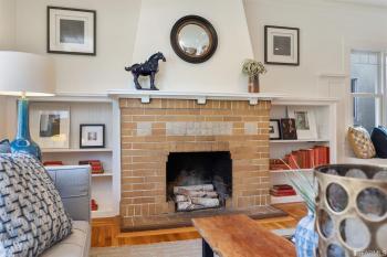 View of a brick fireplace