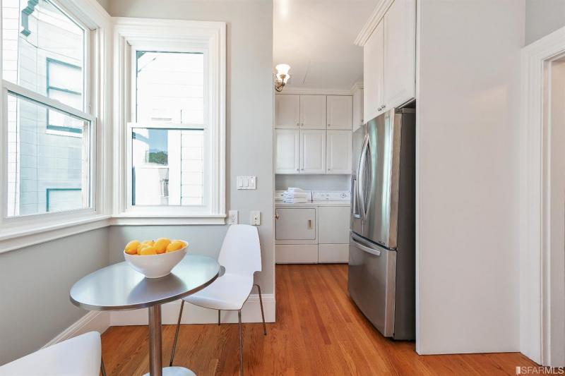 Close-up of the eat-in kitchen table in unit two