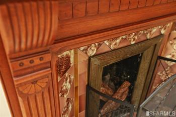 Close-up of the wood fireplace mantel 